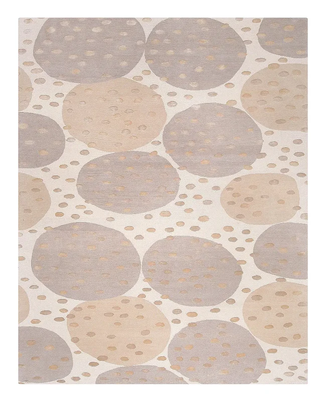 Lapchi Nepali Wool and Silk Ovals Moonstone Rug