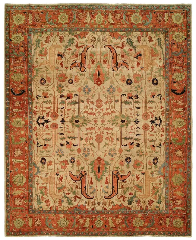 HRI Antique Heriz 101 Ivory - Rust Rugs