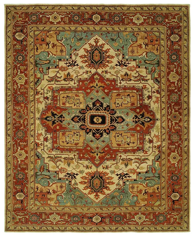 HRI Antique Heriz 106-B Ivory - Red Rugs