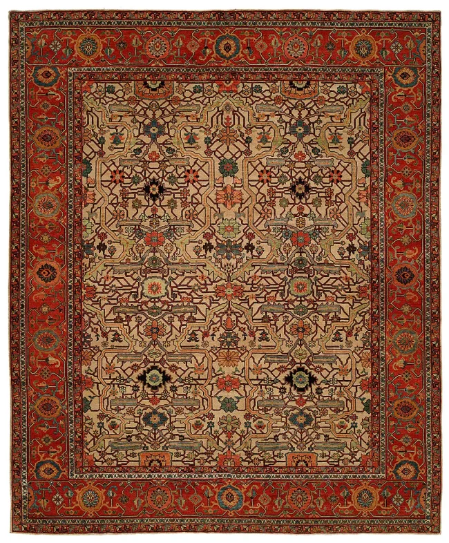 HRI Antique Heriz 109 Ivory - Red Rugs