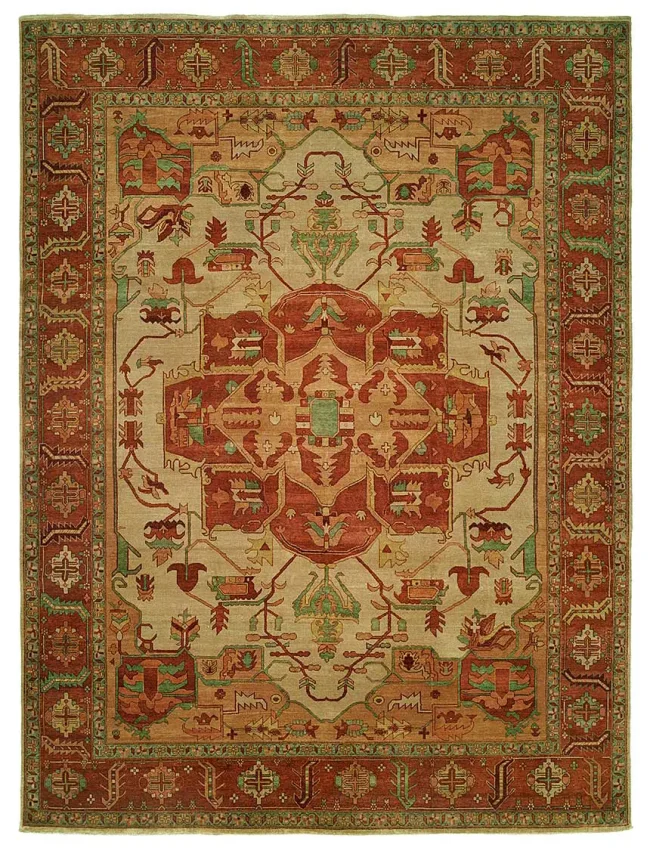 HRI Antique Heriz 113 Ivory - Rust Rugs