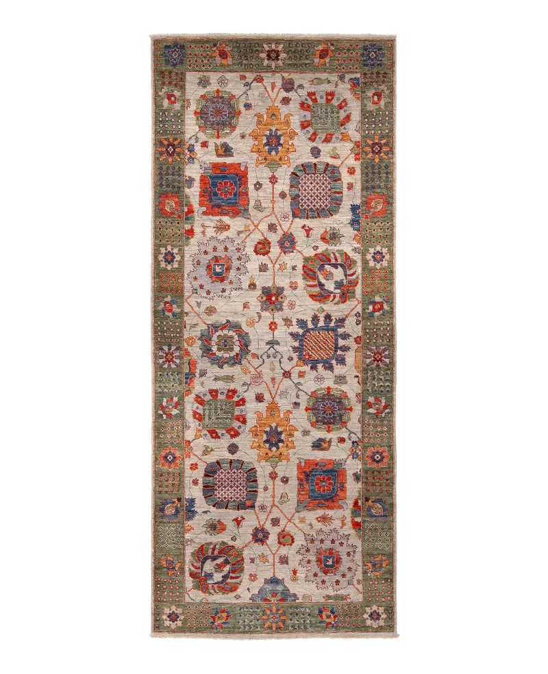 Afghan Faryab Tabriz Green  -  4' 2'' x  10' 