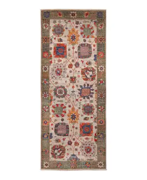 Afghan Faryab Tabriz Green - 4' 2'' x 10'