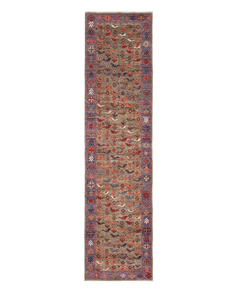 Afghan Fine Aryana Folk Art Green  -  2' 8'' x  11' 10''