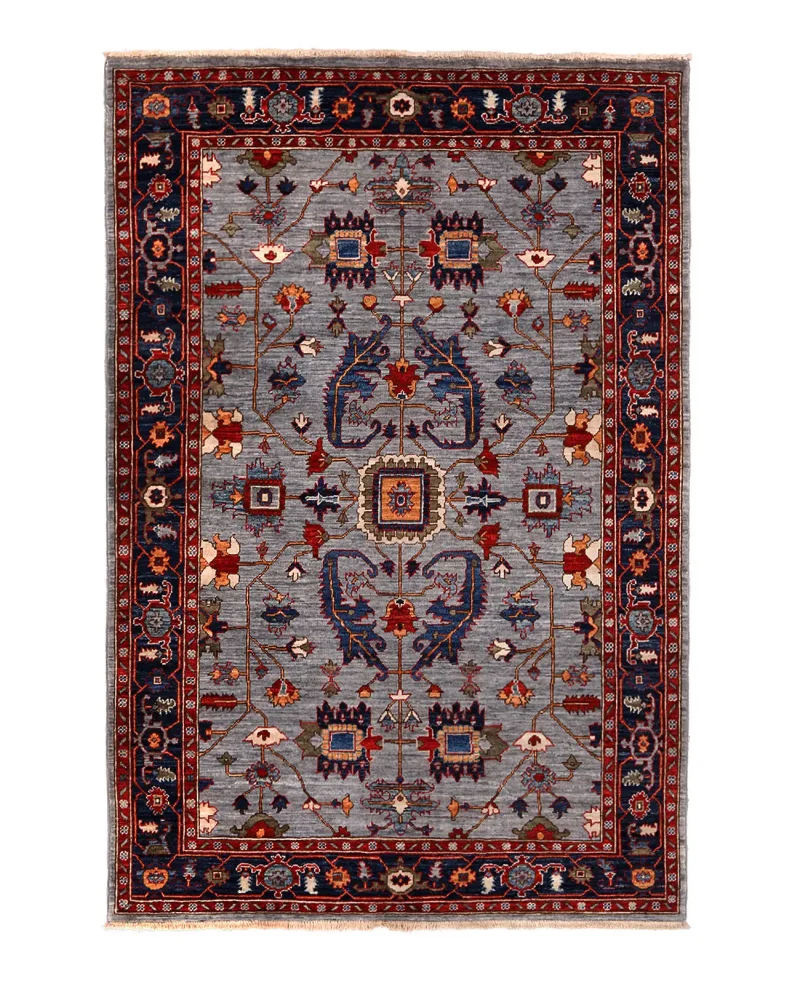 Afghan Fine Aryana Heriz Grey/Navy  -  4' 1'' x  5' 11''