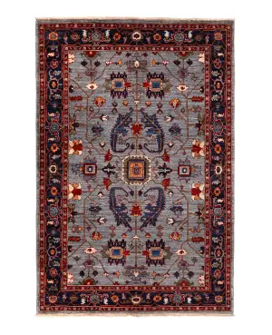 Afghan Fine Aryana Heriz Grey/Navy - 4' 1'' x 5' 11''