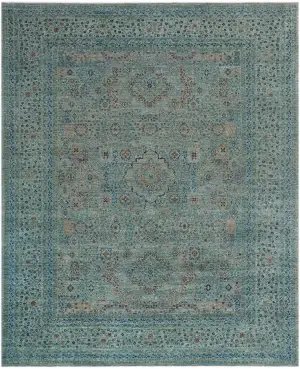 Afghan Mamluk Mamluk Sage Green/Dusty Blue - 9' 10'' x 14'
