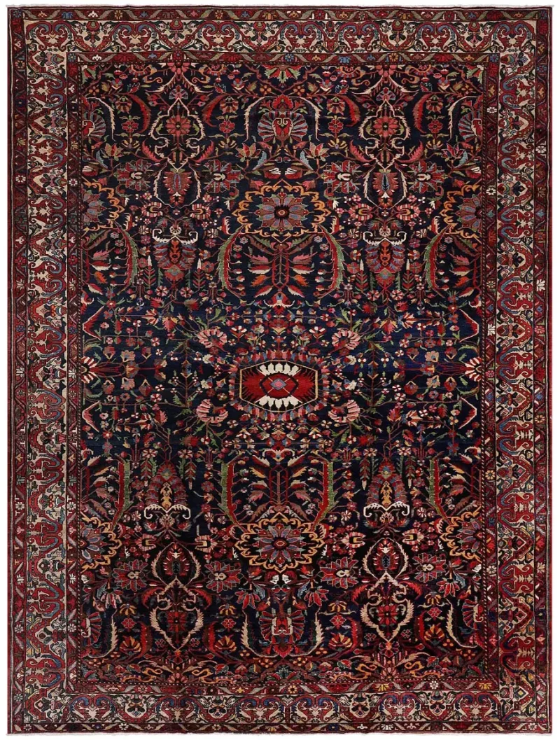 Antique Persian Bakhtiari Navy/Ivory  -  12' 4'' x  17' 