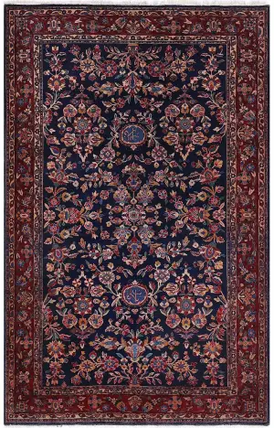 Antique Persian Kashan Navy/Burgundy - 4' 1'' x 6' 5''