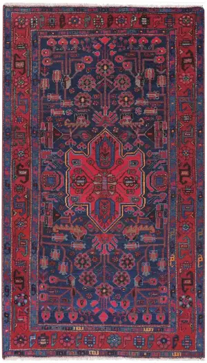 Antique Persian Hamedan Navy/Red - 4' x 6' 8''
