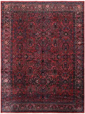 Antique Persian Hamedan Coral/Blue - 9' x 12'
