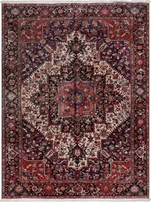Antique Persian Heriz Ivory/Navy Blue - 9' 11'' x 13'