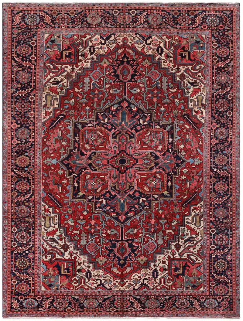 Antique Persian Heriz Rust/Navy  -  10' 1'' x  14' 