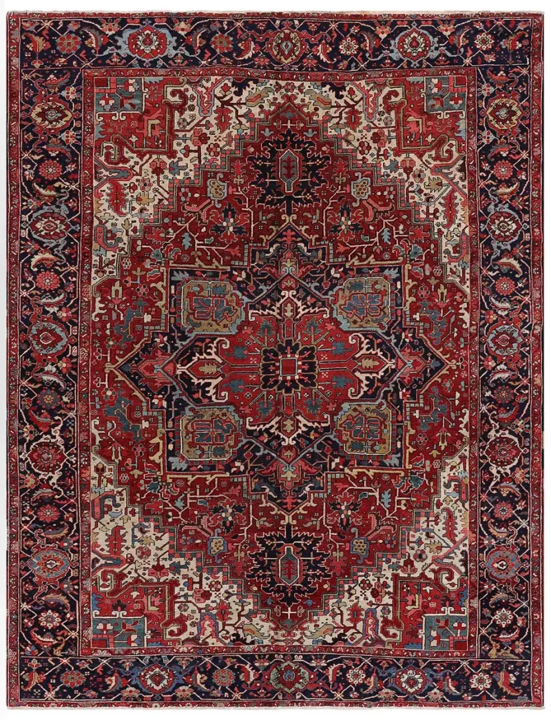 Antique Persian Heriz Rust/Navy  -  10'  x  12' 10''