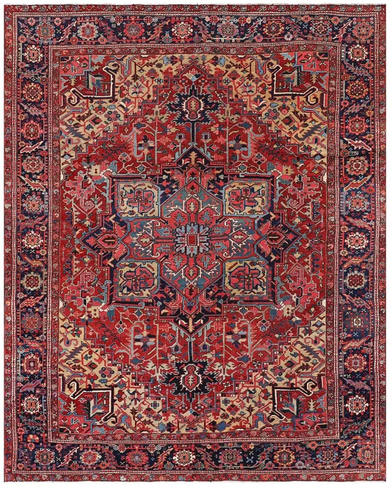 Antique Persian Heriz Red/Navy  -  9' 4'' x  11' 8''