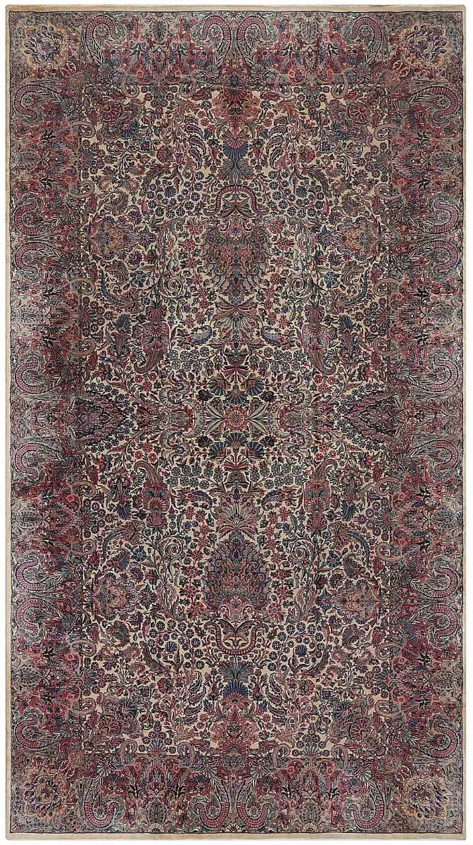 Antique Persian Kerman Ivory/Rose  -  9' 9'' x  17' 8''