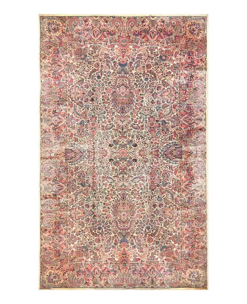 Antique Persian Kerman Rose  -  9' 9'' x  17' 8''