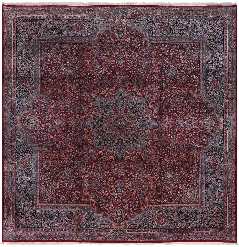 Antique Persian Kerman Red/Navy  -  12' 7'' x  12' 9''
