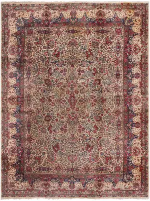 Antique Persian Lavar Kerman Ivory/Light Blue - 9' 9'' x 14' 4''
