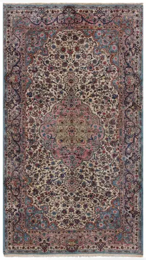 Antique Persian Lavar Kerman Beige/Multi - 4' x 7'
