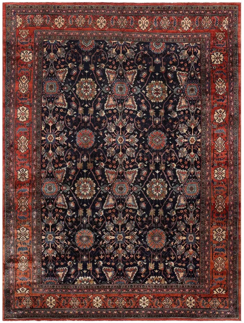 Antique Persian Lilihan Navy/Rust  -  9' 1'' x  12' 