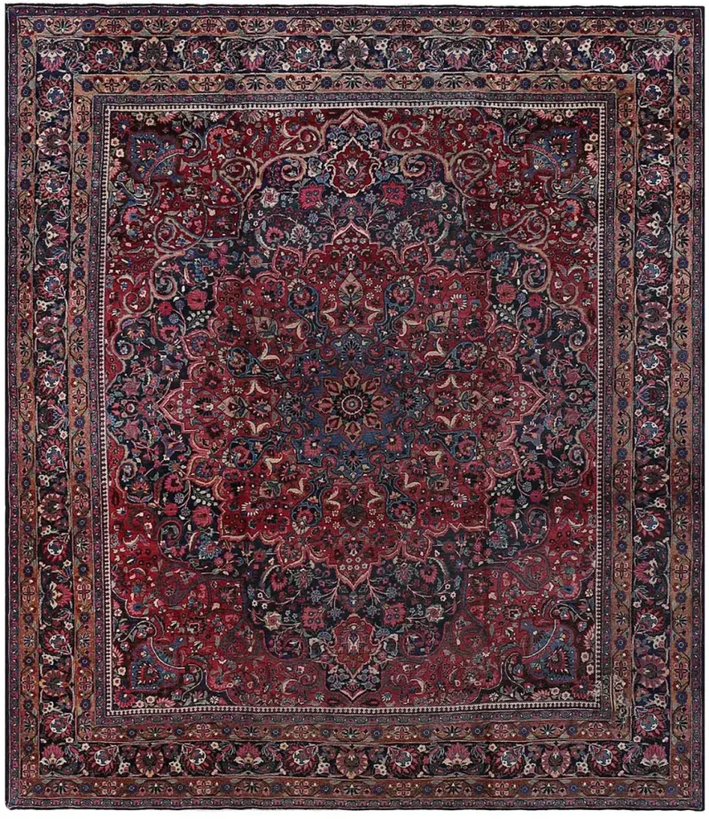 Antique Persian Mashad Red/Navy  -  10' 4'' x  12' 