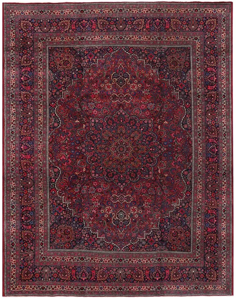 Antique Persian Mashad Red/Navy  -  10' 6'' x  13' 6''