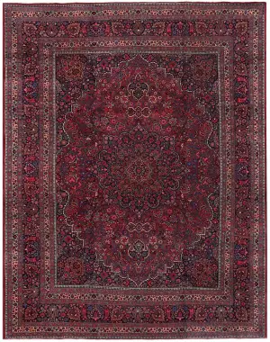Antique Persian Mashad Red/Navy - 10' 6'' x 13' 6''