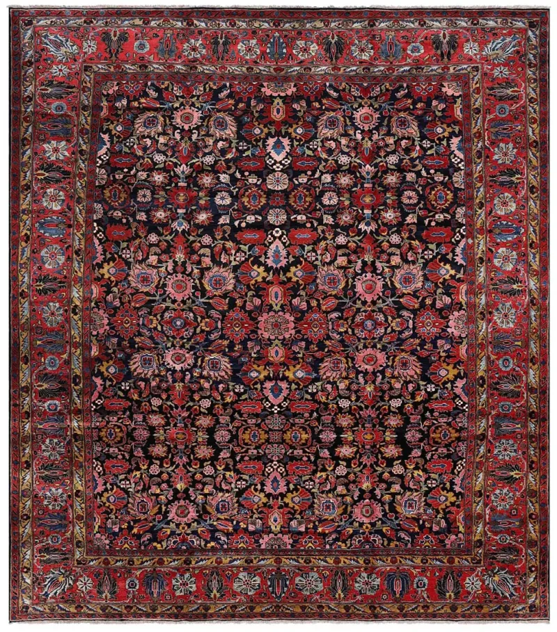 Antique Persian Mehraban Navy/Rust  -  11' 9'' x  13' 3''