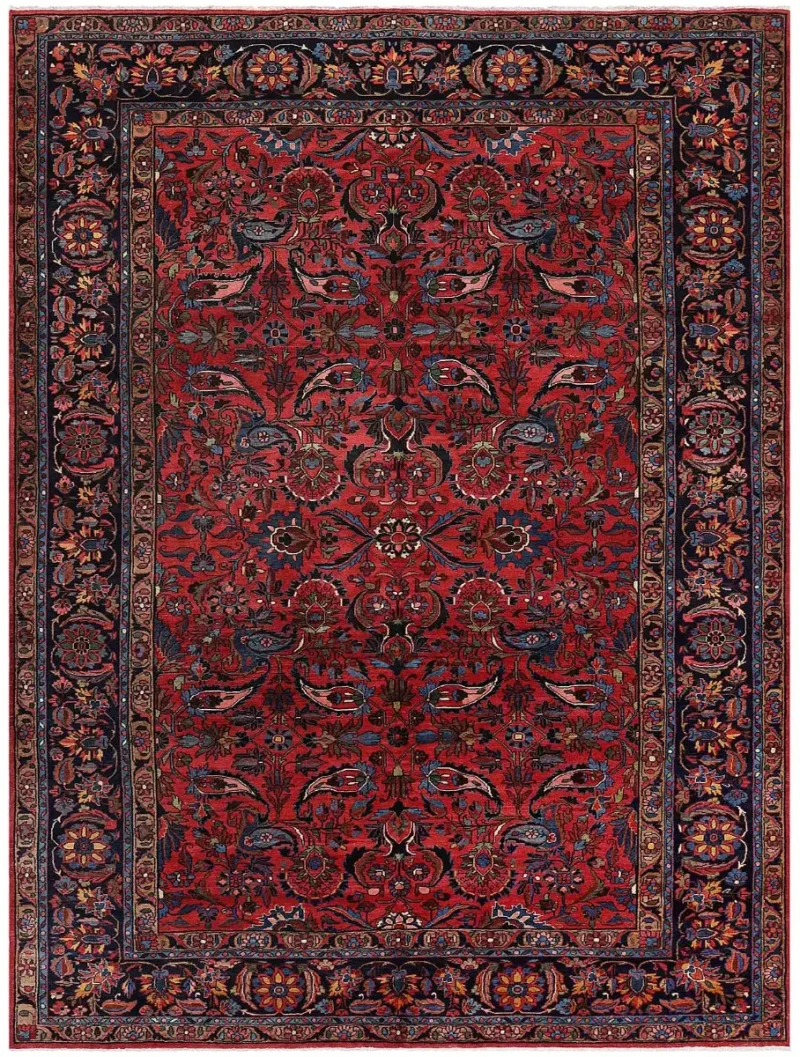 Antique Persian Mehraban Red/Navy  -  8' 11'' x  11' 8''