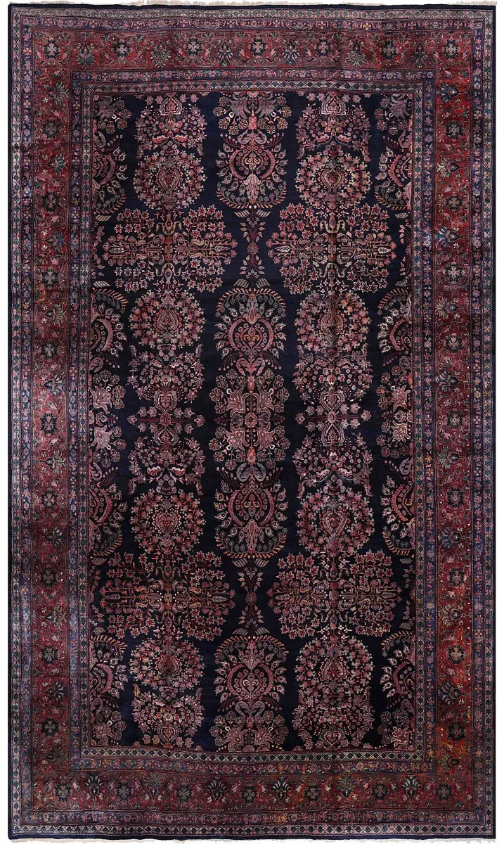 Antique Persian Sarouk Navy/Rust  -  12'  x  22' 9''
