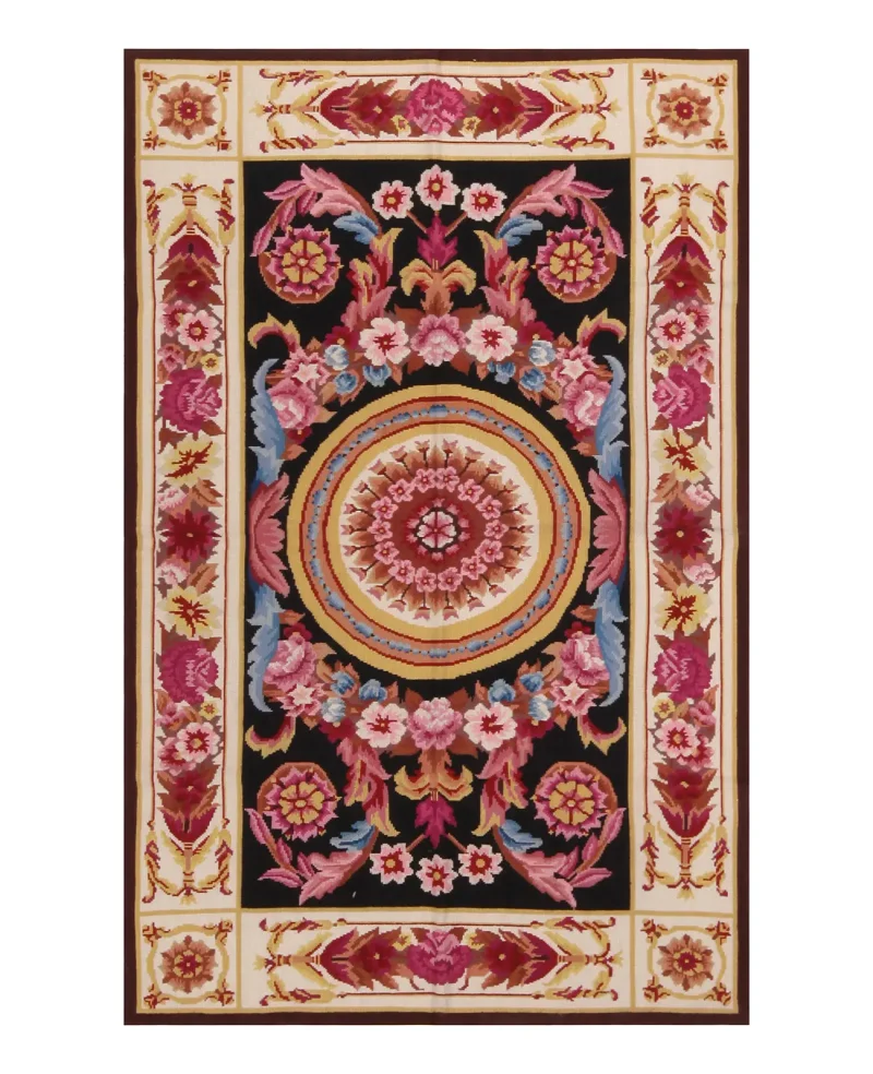 Chinese Needlepoint Aubusson Black/Multi  -  2' 10'' x  4' 10''