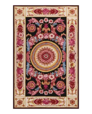 Chinese Needlepoint Aubusson Black/Multi - 2' 10'' x 4' 10''