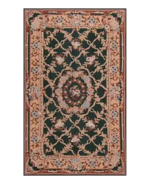 Chinese Needlepoint Aubusson Green/Multi - 3' x 5'