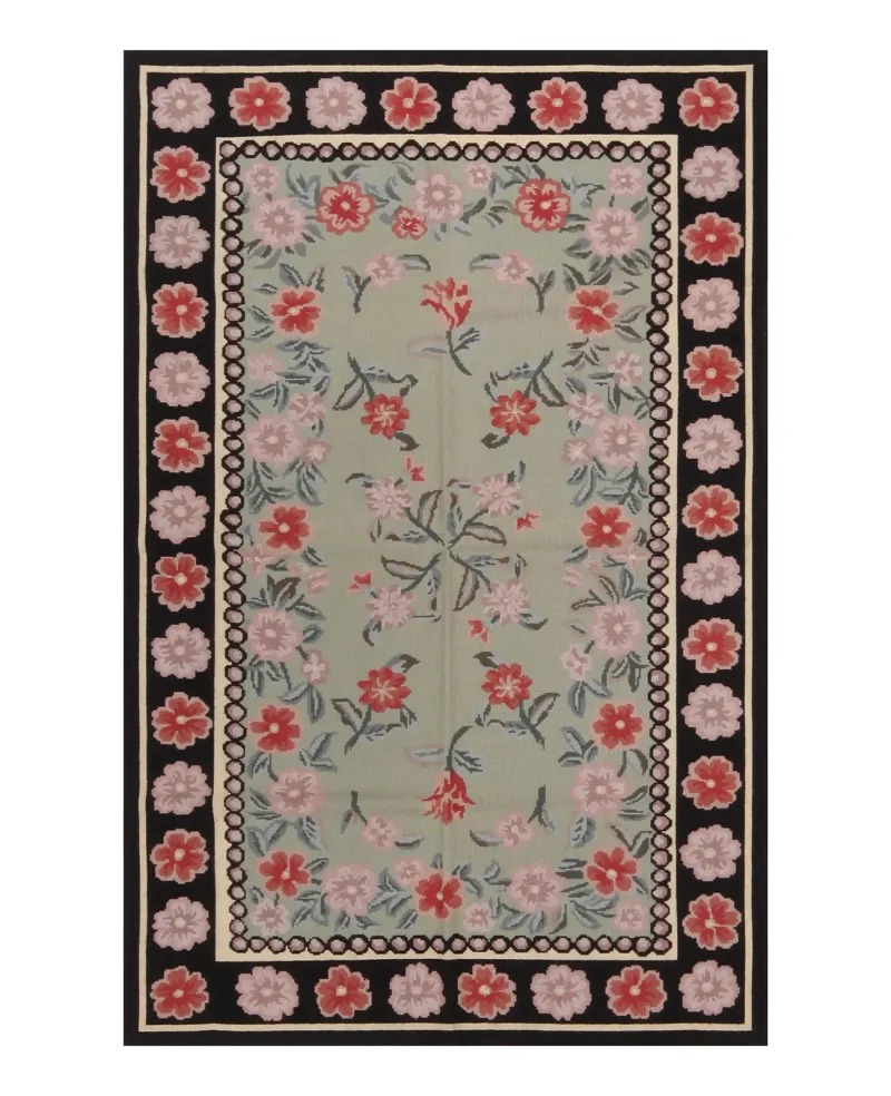 Chinese Needlepoint Aubusson Sage/Black  -  3'  x  5' 