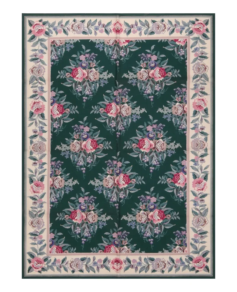 Chinese Needlepoint Aubusson Teal/Beige  -  3'  x  4' 9''