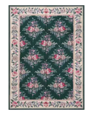 Chinese Needlepoint Aubusson Teal/Beige - 3' x 4' 9''