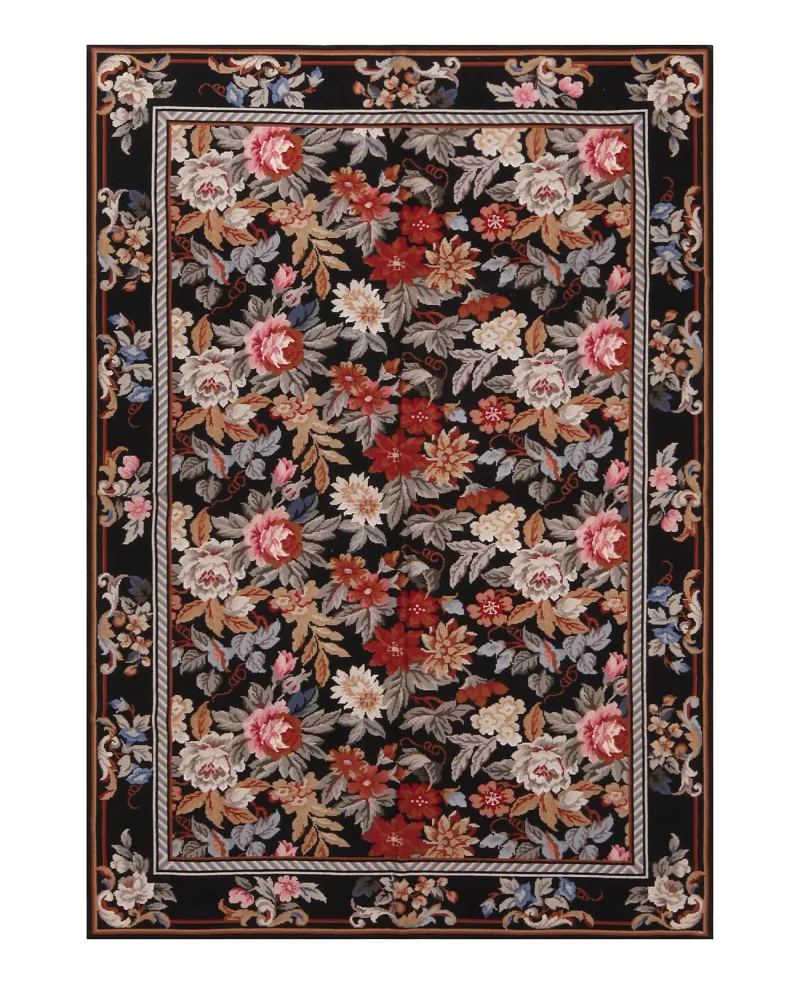 Chinese Needlepoint Aubusson Black/Multi  -  4'  x  6' 