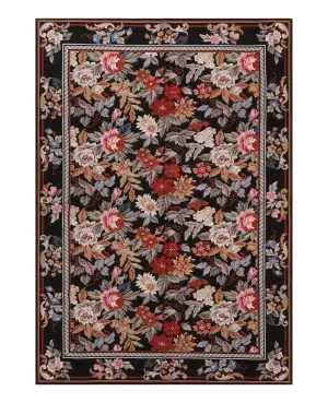 Chinese Needlepoint Aubusson Black/Multi - 4' x 6'