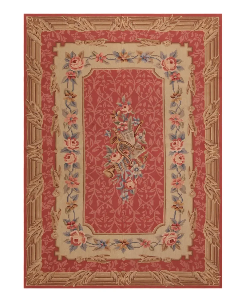 Chinese Needlepoint Aubusson Brown/Salmon  -  4'  x  6' 