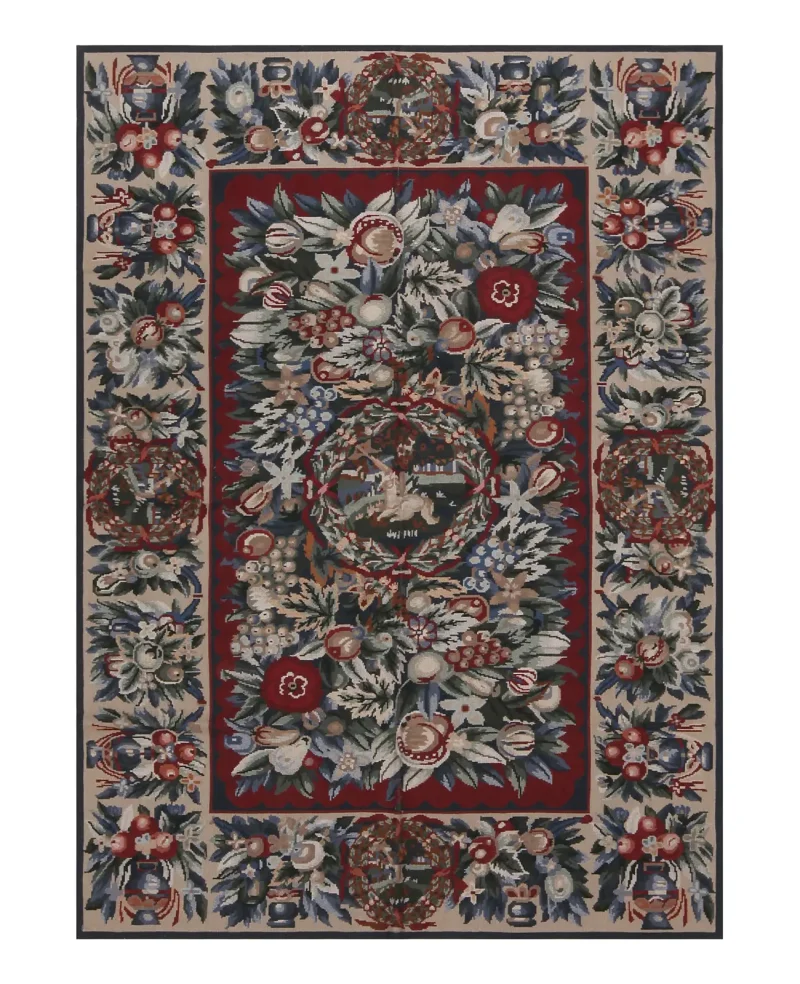 Chinese Needlepoint Aubusson Burgundy/Green  -  3' 9'' x  5' 9''