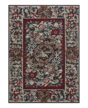 Chinese Needlepoint Aubusson Burgundy/Green - 3' 9'' x 5' 9''