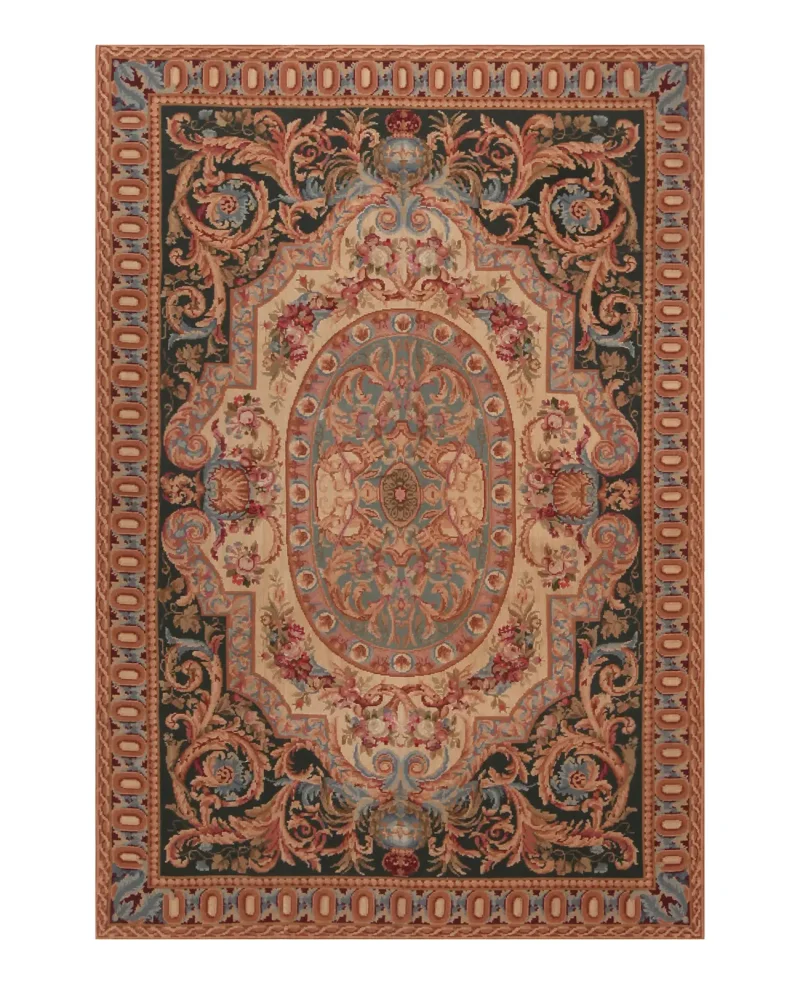 Chinese Needlepoint Aubusson Green/Multi  -  4'  x  6' 