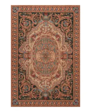 Chinese Needlepoint Aubusson Green/Multi - 4' x 6'
