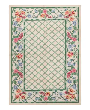 Chinese Needlepoint Aubusson Ivory/Multi - 4' x 6'