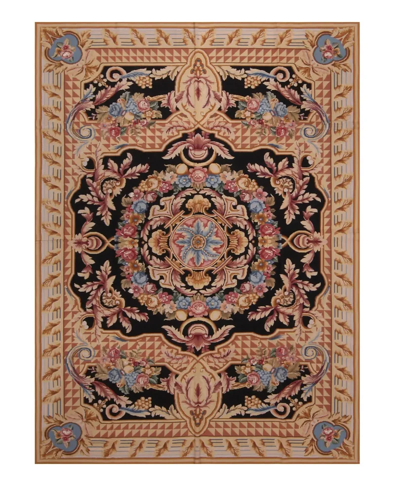 Chinese Needlepoint Aubusson Black/Multi  -  6'  x  9' 