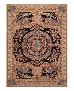 Chinese Needlepoint Aubusson Black/Multi - 6' x 9'