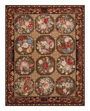 Chinese Needlepoint Aubusson Brown - 5' 11'' x 7' 7''