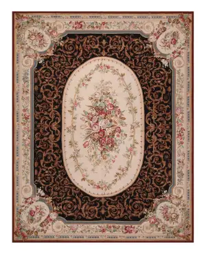 Chinese Needlepoint Aubusson Black/Ivory - 7' 9'' x 9' 6''