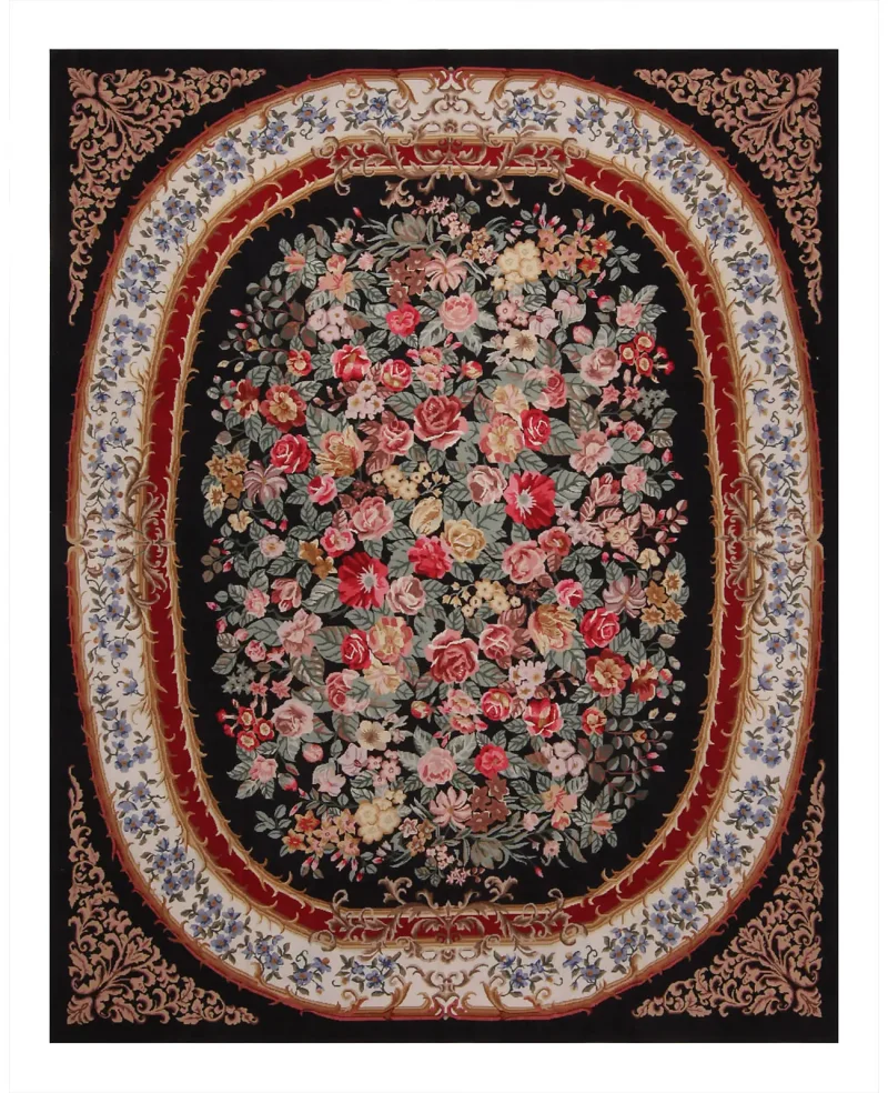 Chinese Needlepoint Aubusson Black/Multi  -  7' 9'' x  9' 9''